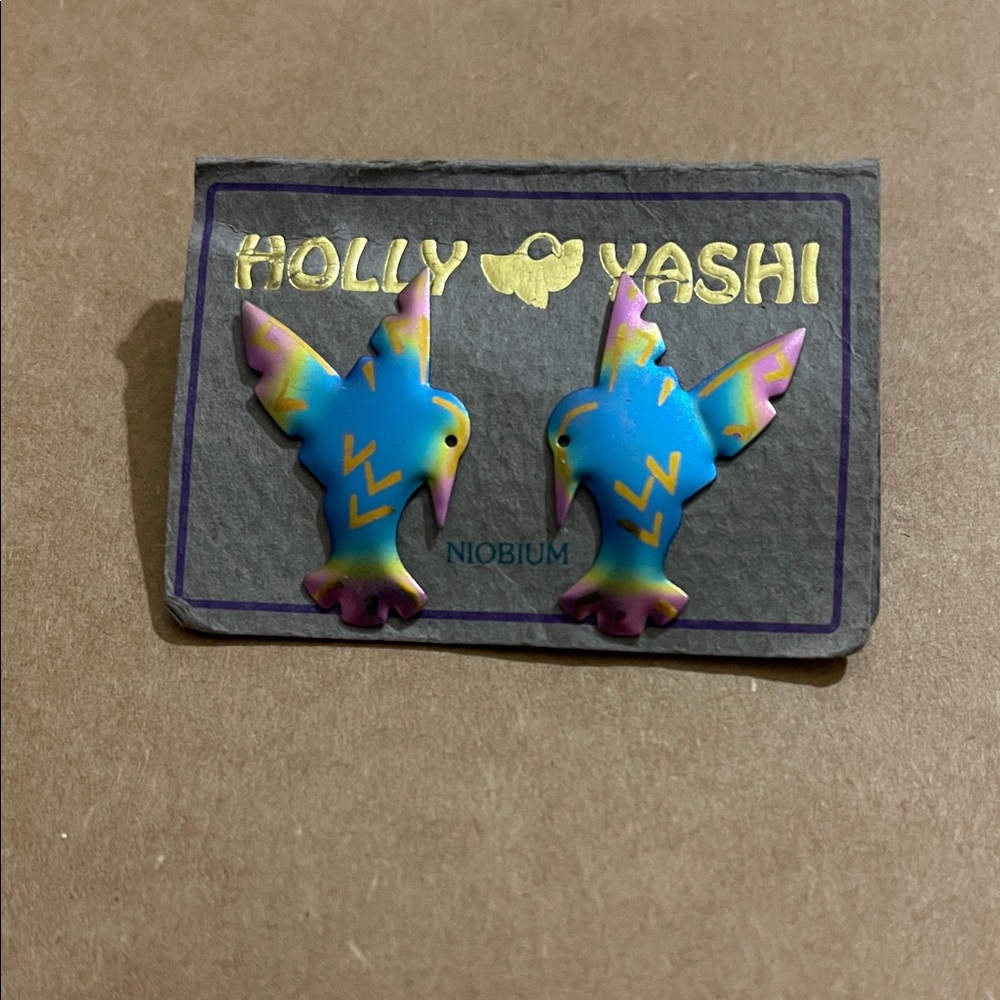 Holly Yashi Niobium Blue and Gold Hummingbird Earrings, NWT!